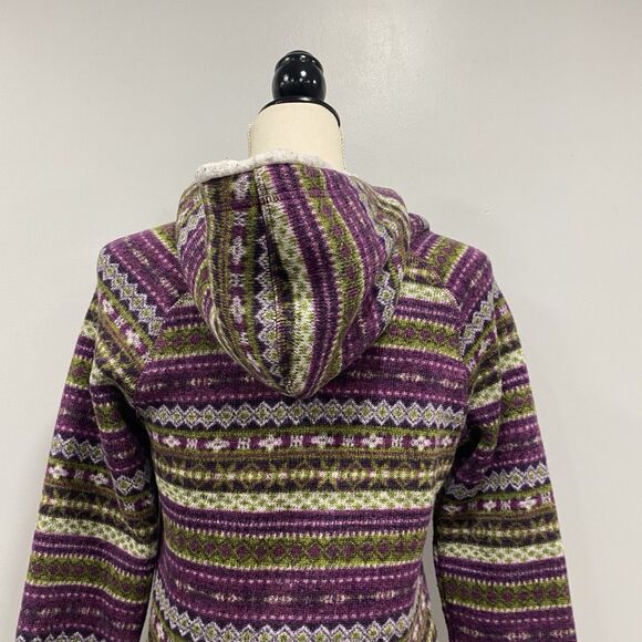 KOPPEN S Purple Nordic Fair Isle Sherpa Hooded Knit Sweater Pullover Ski Winter - Picture 7 of 16